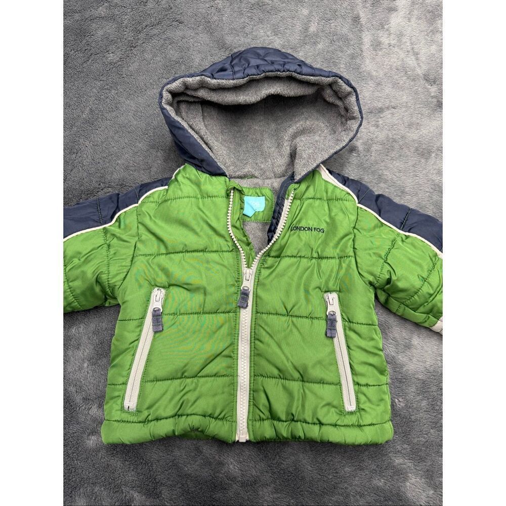 Green and Navy London Fog 12M baby puffer coat #babywintercoat